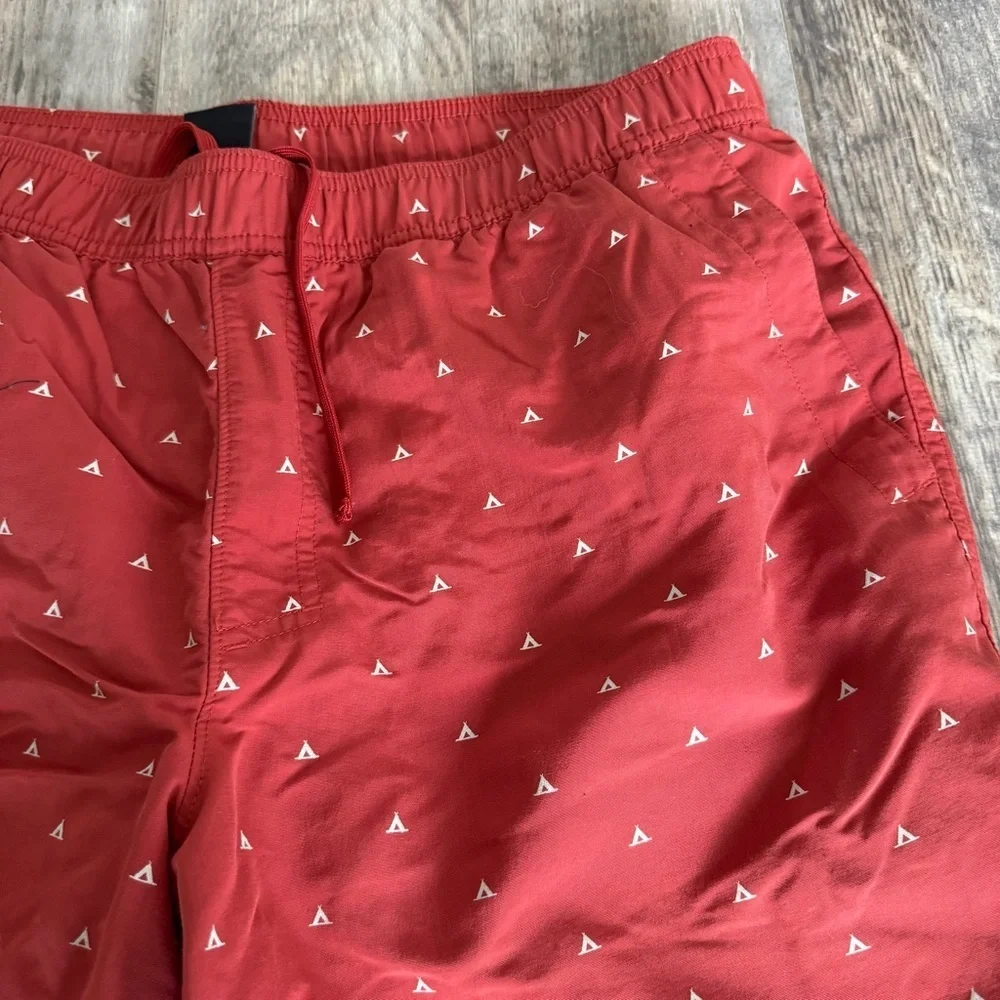 The North Face Men's Red Swim Trunks with Triangle Pattern